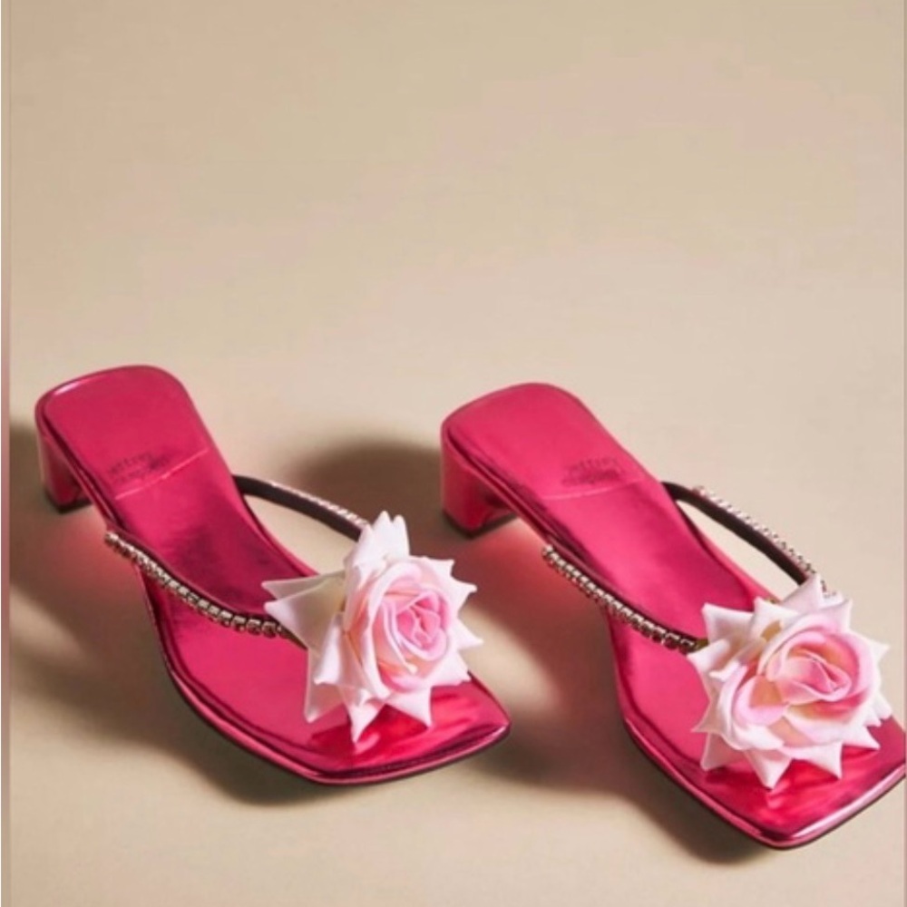 Jeffrey Campbell Hot Pink Floral Embellished Heeled Mules